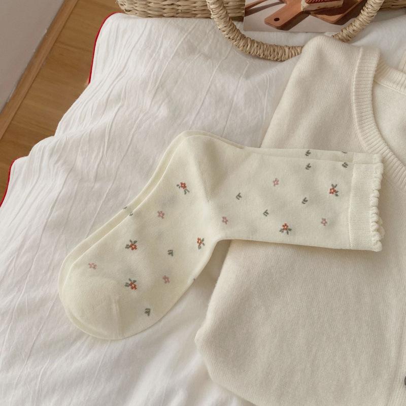 Women's Autumn Vintage Stereo Bow Checked Mid Tube Stack Socks