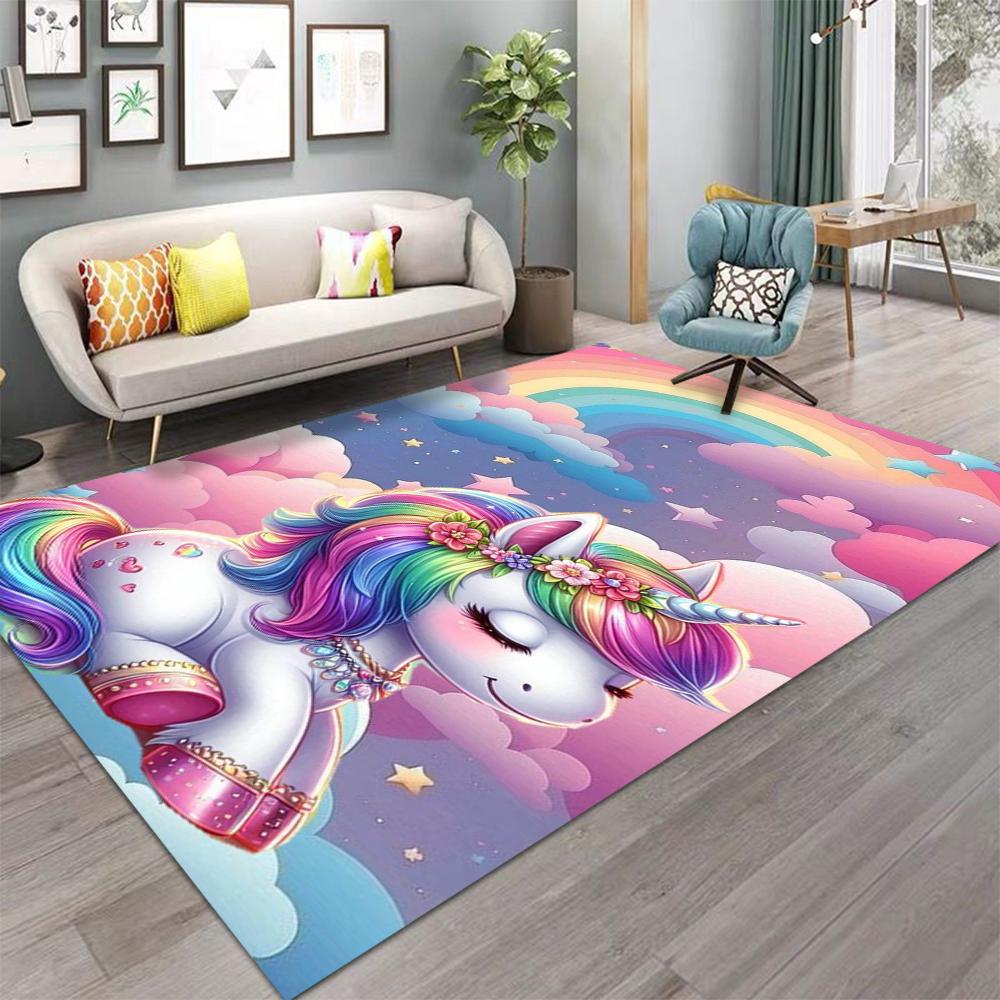 Cartoon Rainbow Unicorn Carpet for Girls Bedroom Bedside Rug Living Room Decor Sofa Rug Children's Play Mat  Nursery Floor Mat