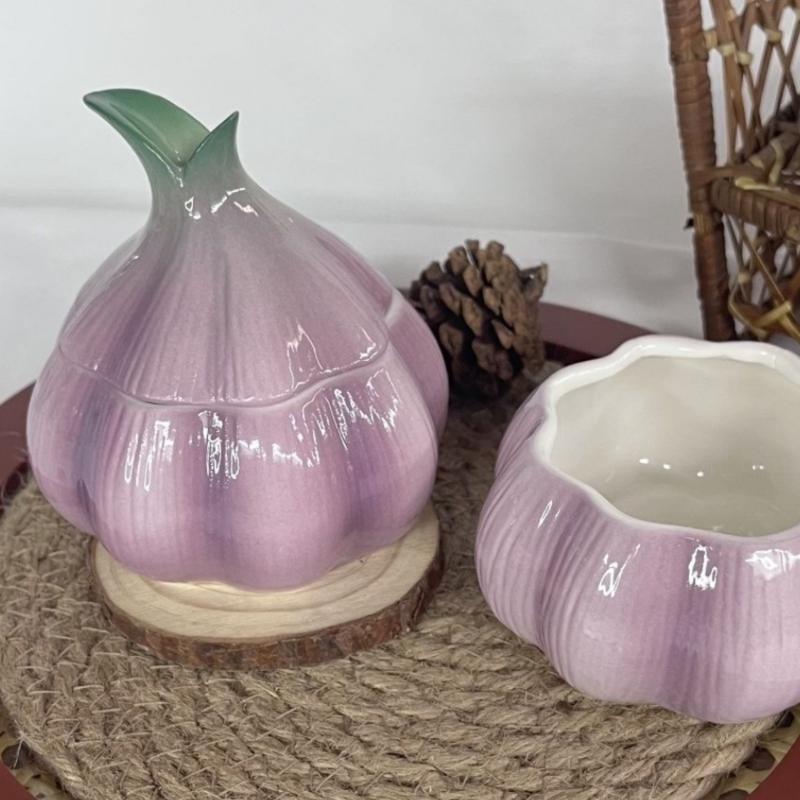 Kreativ Lila Vitlök Keramisk Förvaringsburk Utsökt Köksförvaringsbehållare Godis Nötburk Multifunktionell Förvaringslåda Dekor