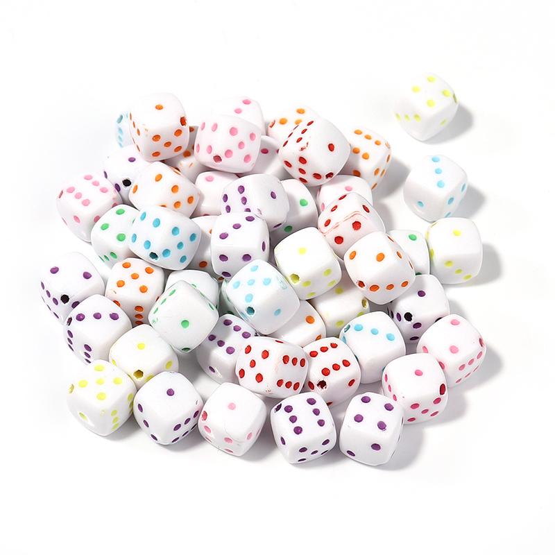 

50pcs/Lot Acrylic Dice Beads Square Multicolor Shape Cubic Loose Spacer Beads forJewelry Making DIY Necklace Bracelet Accessory 8mm
