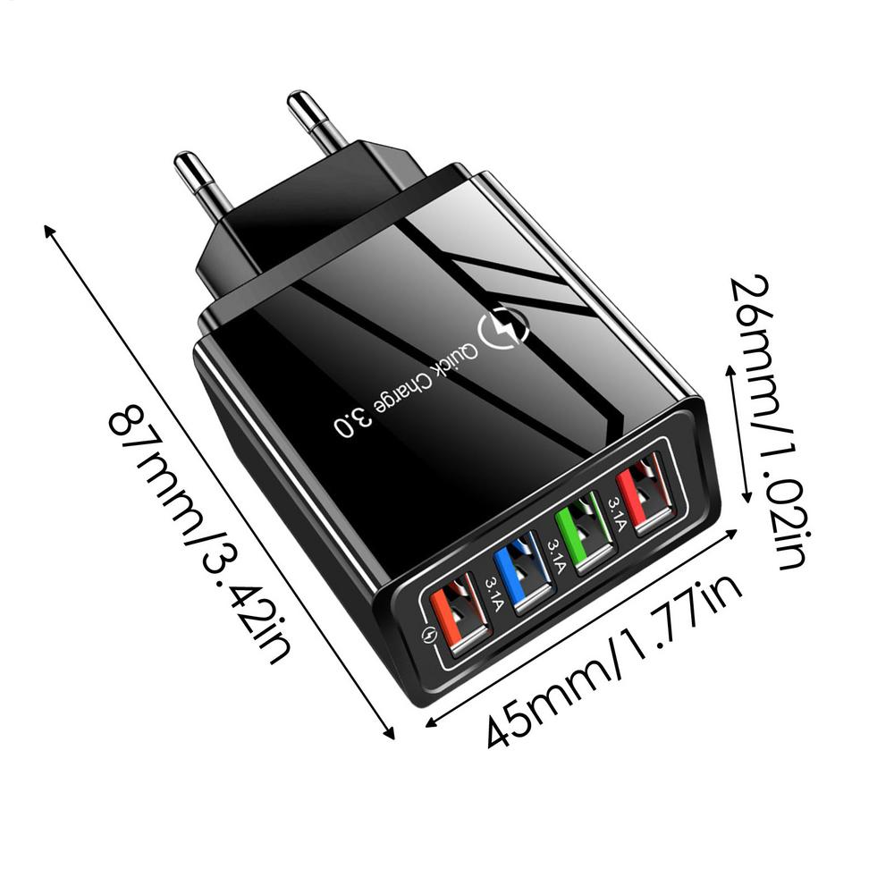 4 USB Phone Charger Faster Charger US/EU Ultra-Fast Charging USB Adapter Charge Four Devices At Once For Smartphones & Tablets
