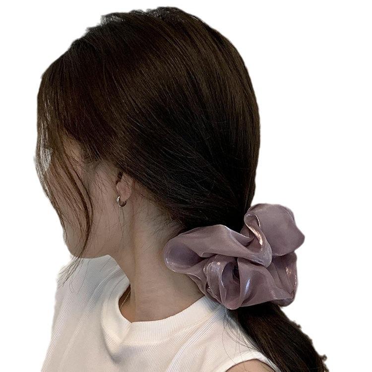 Chouchou d'été en satin et tulle à pois violets - Élastique à cheveux pour femme à haute élasticité