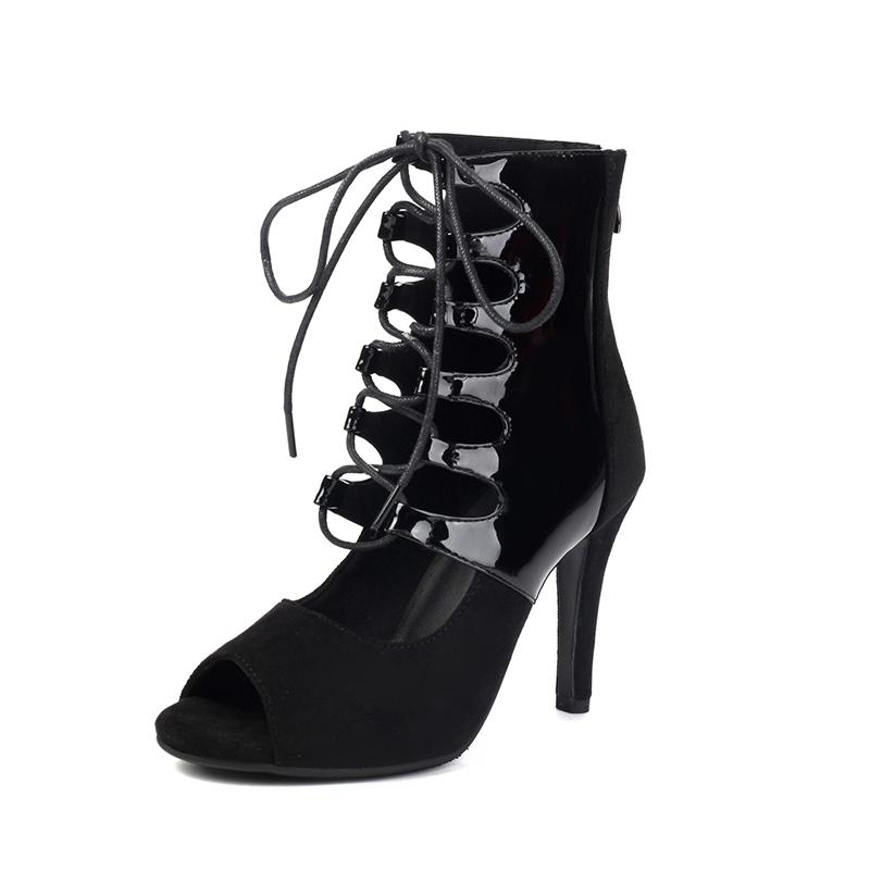 

Girls Ladies Sexy Latin Lace Up Dance Shoes Hollow-out High Top Dancing Boots Heeled 7.5/9.5CM 43-Rubber-9.5CM чорний