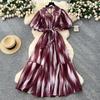 Court style niche high-end bubble sleeve shirt dress women's French strap waist print pendulum long skirt