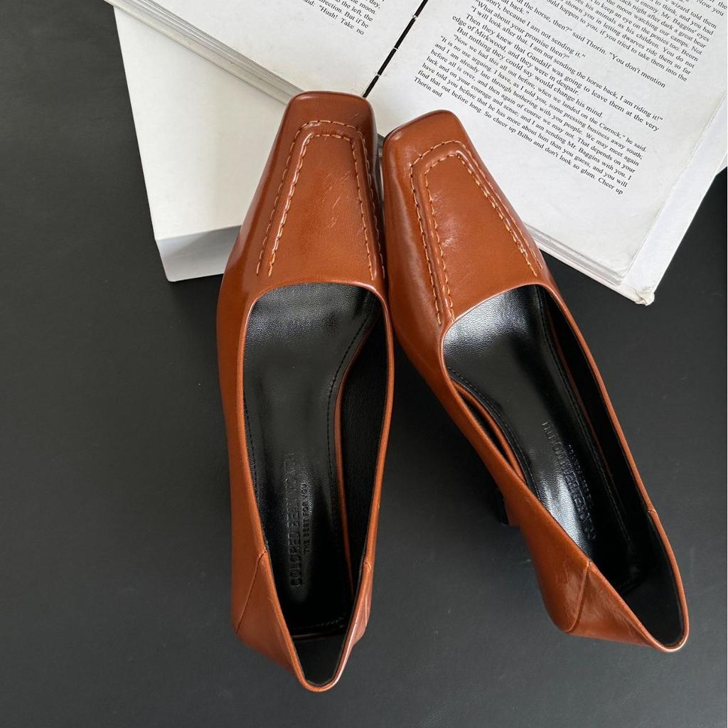 Spring new single shoes 2025 spring women's square head French retro high heels women's thin heels high-end soft-soled women's shoes