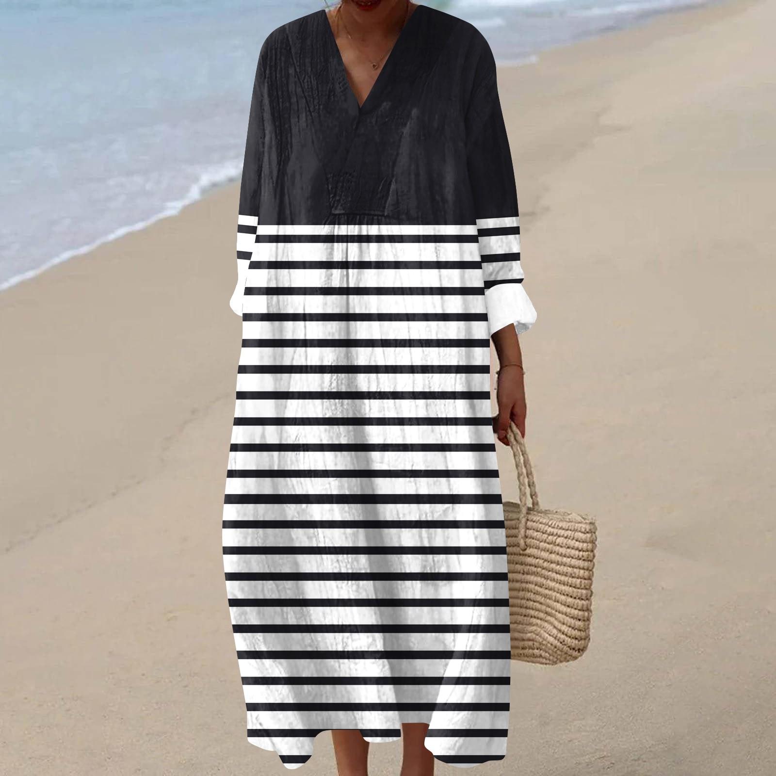 

Женское повседневное модное платье макси в полоску с V-образным вырезом и длинным рукавом XXL чёрный