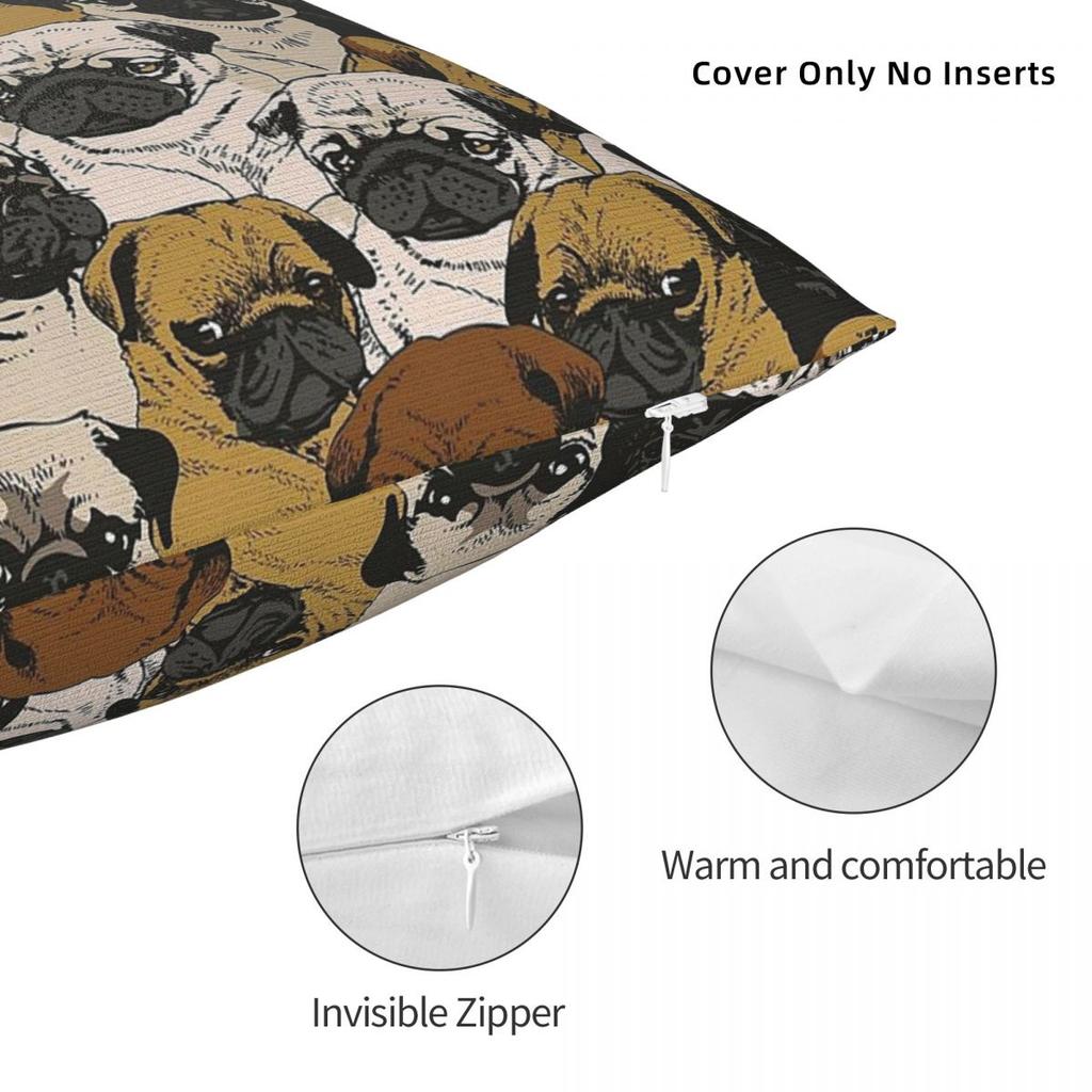 Social Pugs Square Pillowcase Polyester Linen Velvet Creative Zip Decor Throw Pillow Case Home Cushion Cover