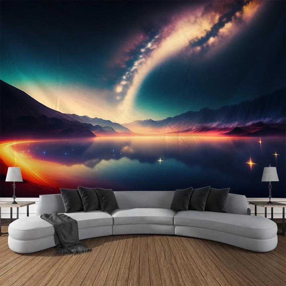 Sea Starry Sky Tapestry Wall Hanging Aurora Home Decoration Background Cloth Bedroom Living Room Dormitory Hanging Paintings