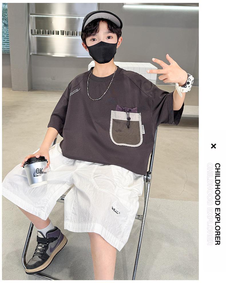Boys' Korean Style Short-Sleeve Hip Hop T-shirt - Trendy Summer Round Neck for Medium and Large Children