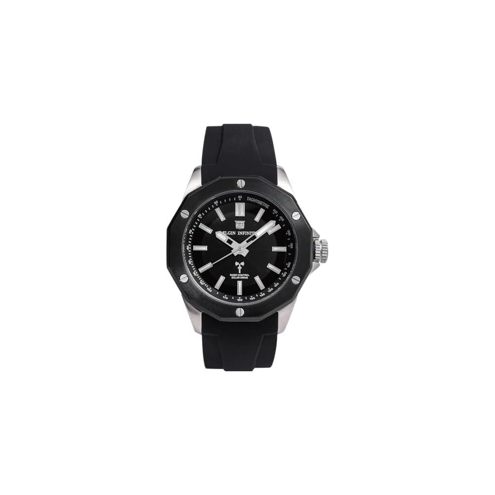Elgin FK1432R-BP Солнечные радиоуправляемые часы Черный резиновый ремешок