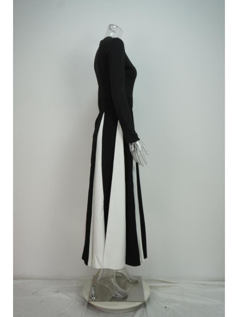 2025 Color Block Long Sleeve Dress – Casual European & American Style