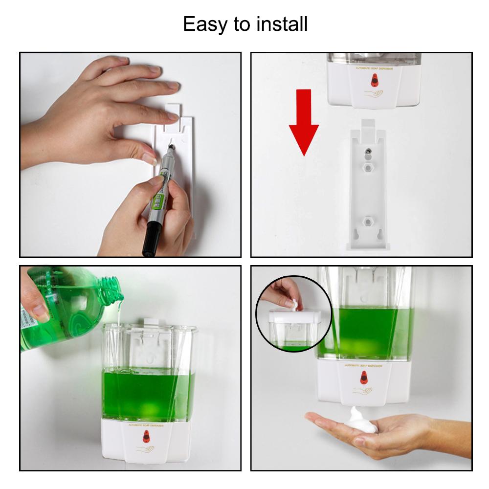 For Kitchen Bathroom Touch-free Lotion Pump Touchless Liquid Wall-Mount Automatic IR Sensor Soap Dispenser 700ml
