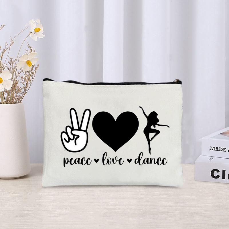 

Love Dance Printed Canvas Cosmetic Bag Organizer Dance Training Sundries Storage Zipper Pouch Travel Toiletry Bags Pencil Case