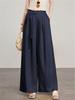 Lace-Up High Waist Cotton Linen Wide-Leg Cropped Pants