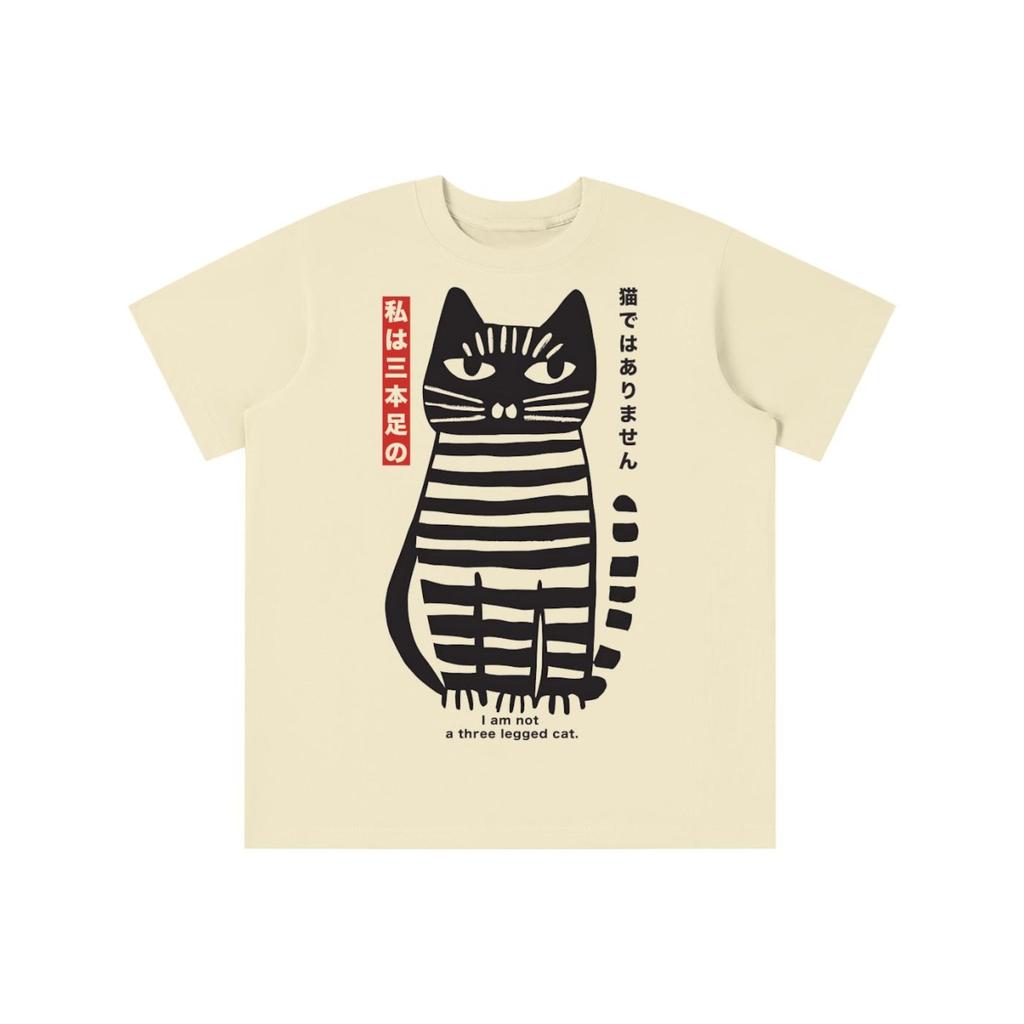 Japanese Cat Kids Teens Cotton T-shirt | Boys Girls Streetwear Ages 4-18 | 100% Cotton | Funny Cat Tee | Japanese Art Print Shirt for Childr