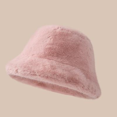 Faux Fur Fisherman Hats Antumn Winter Thickened Warm Bucket Hat Lady Outdoor Soft Snow Fur Cap Solid Wide Brim Caps