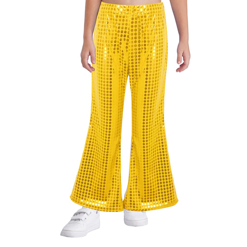 Unisex Spodnie Rozszerzane dla Dzieci Elastyczny Pas Błyszczące Płatki Spodnie do Występów Spodnie Taneczne na Scenę