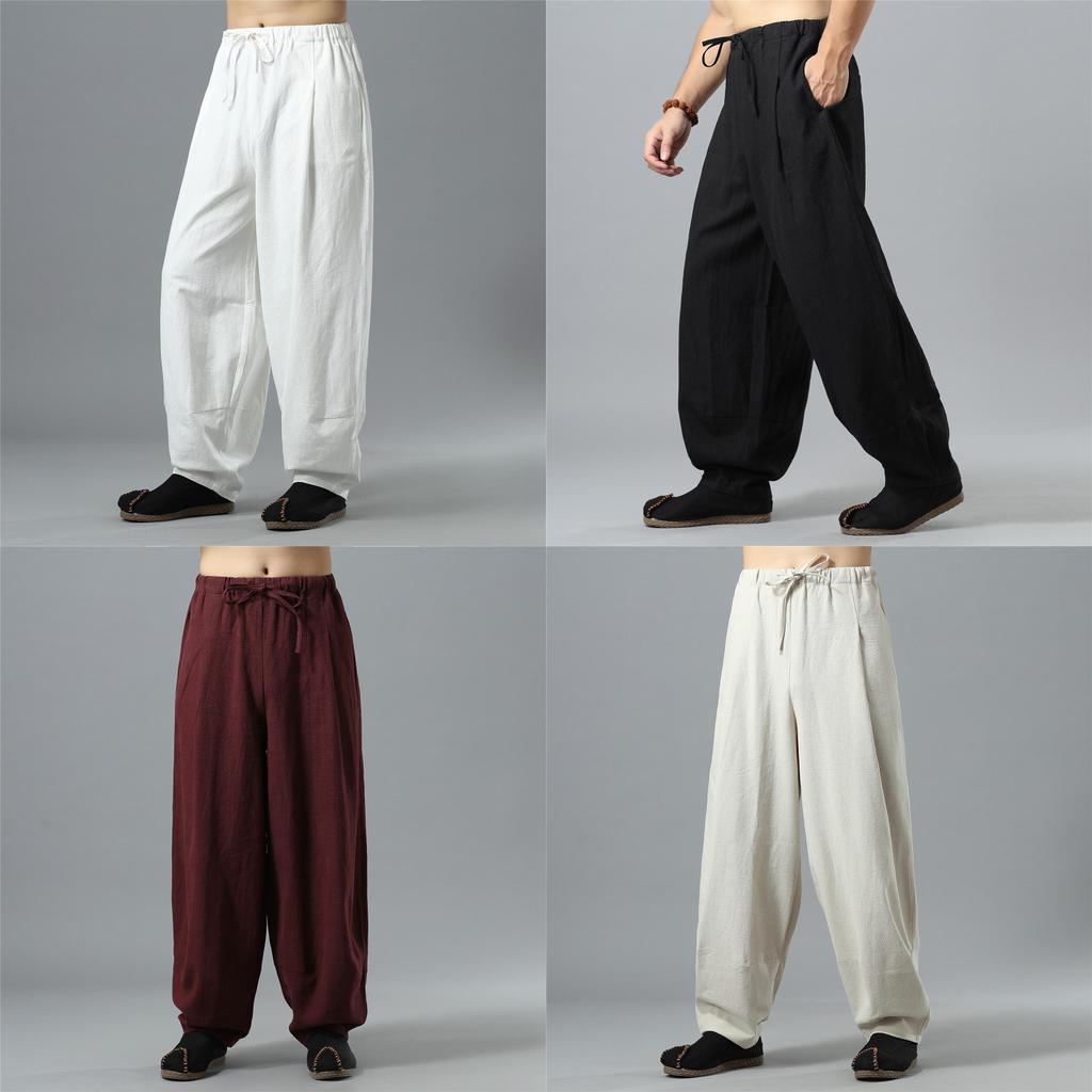 Men Cotton Lantern Pants With Drawstring Waist For Casual Autumn Wear
