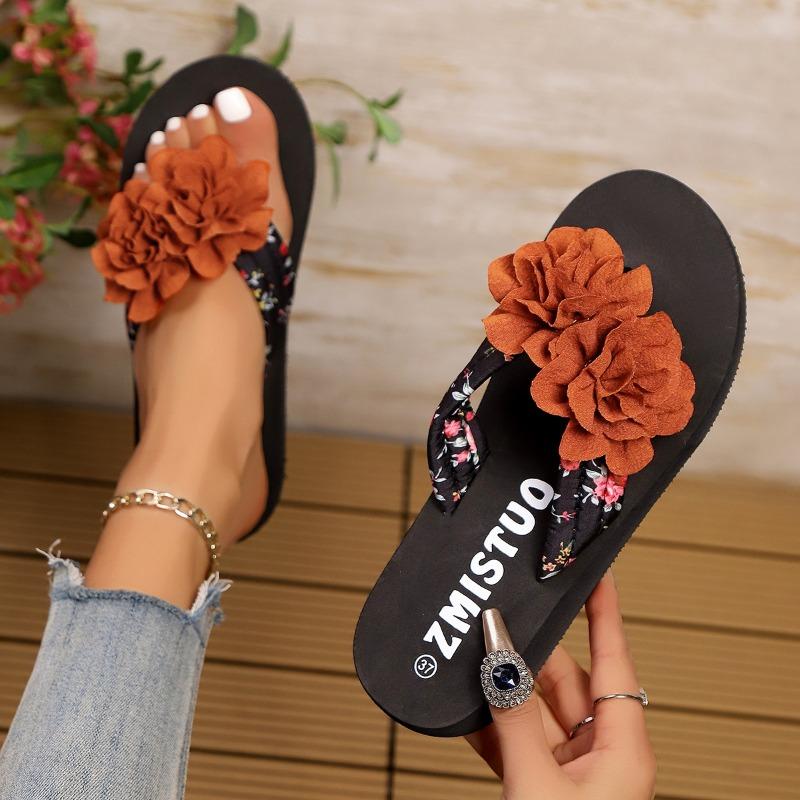 Summer lazy wind flower flip-flops one-pedal design soft sole non-slip daily commuter women's shoes