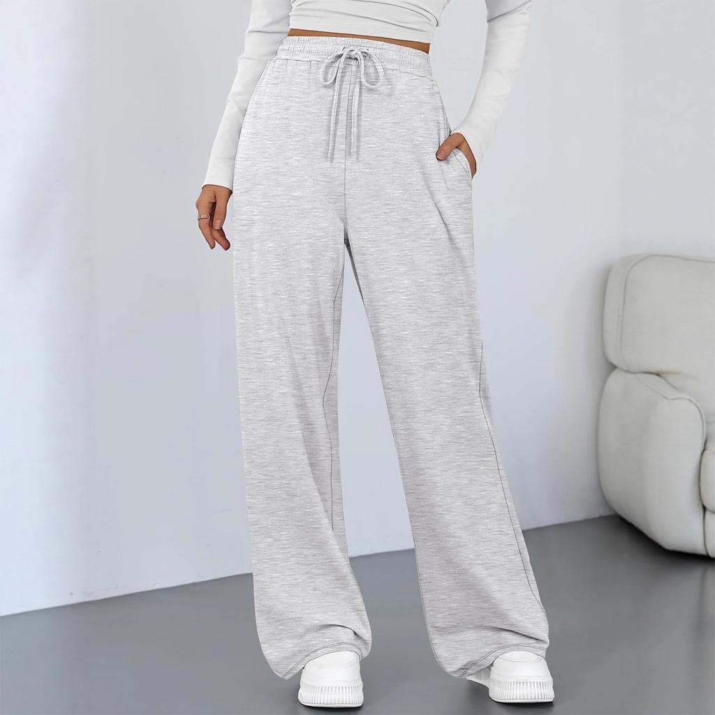 Modische Damen-Farbhose mit weitem Bein, hoher Taille, lockeren Taschen mit Kordelzug, Freizeithose