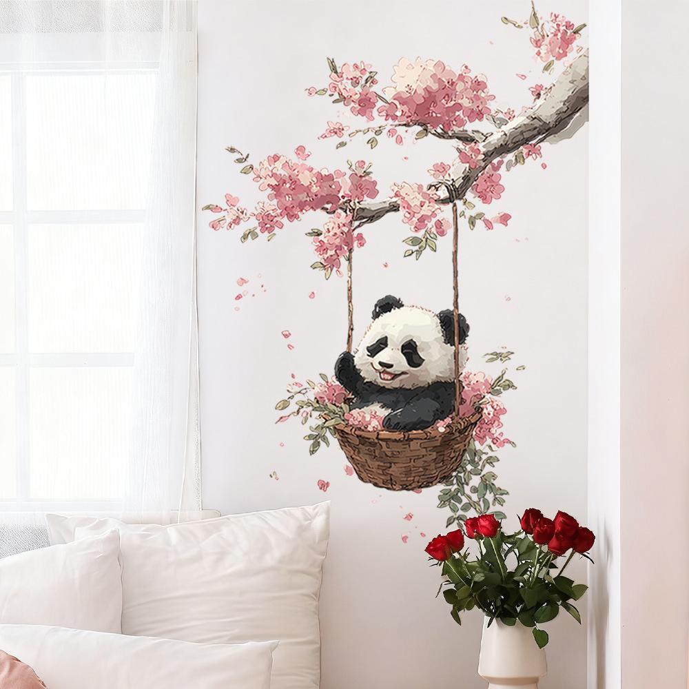 Panda Flower Wall Sticker for Bedroom Bedside Background Renovation Home Decor