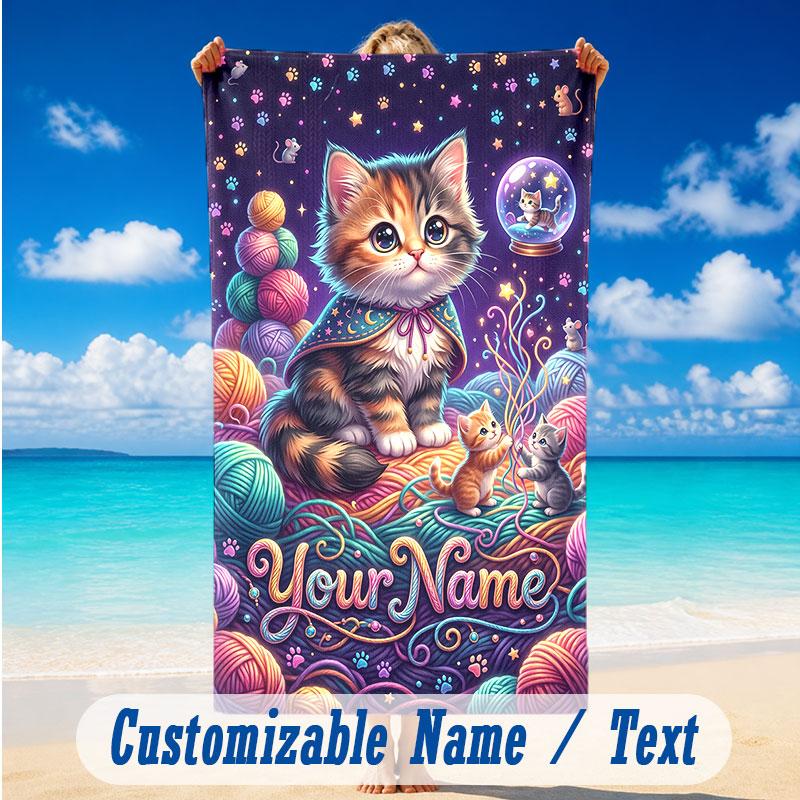Fantasy Magic Theme Beach Towel Personalized Custom Name & Text Soft Quick Dry Beach Towel for Swimming Travel