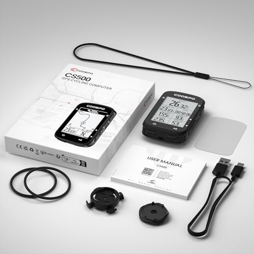 COOSPO CS500 Cycle Computer, GPS-equipped Bicycle Navigation System for Road Bikes, 2.6-inch Speedometer, Wireless Bluetooth 5.0 & ANT+, Cadence/Speed