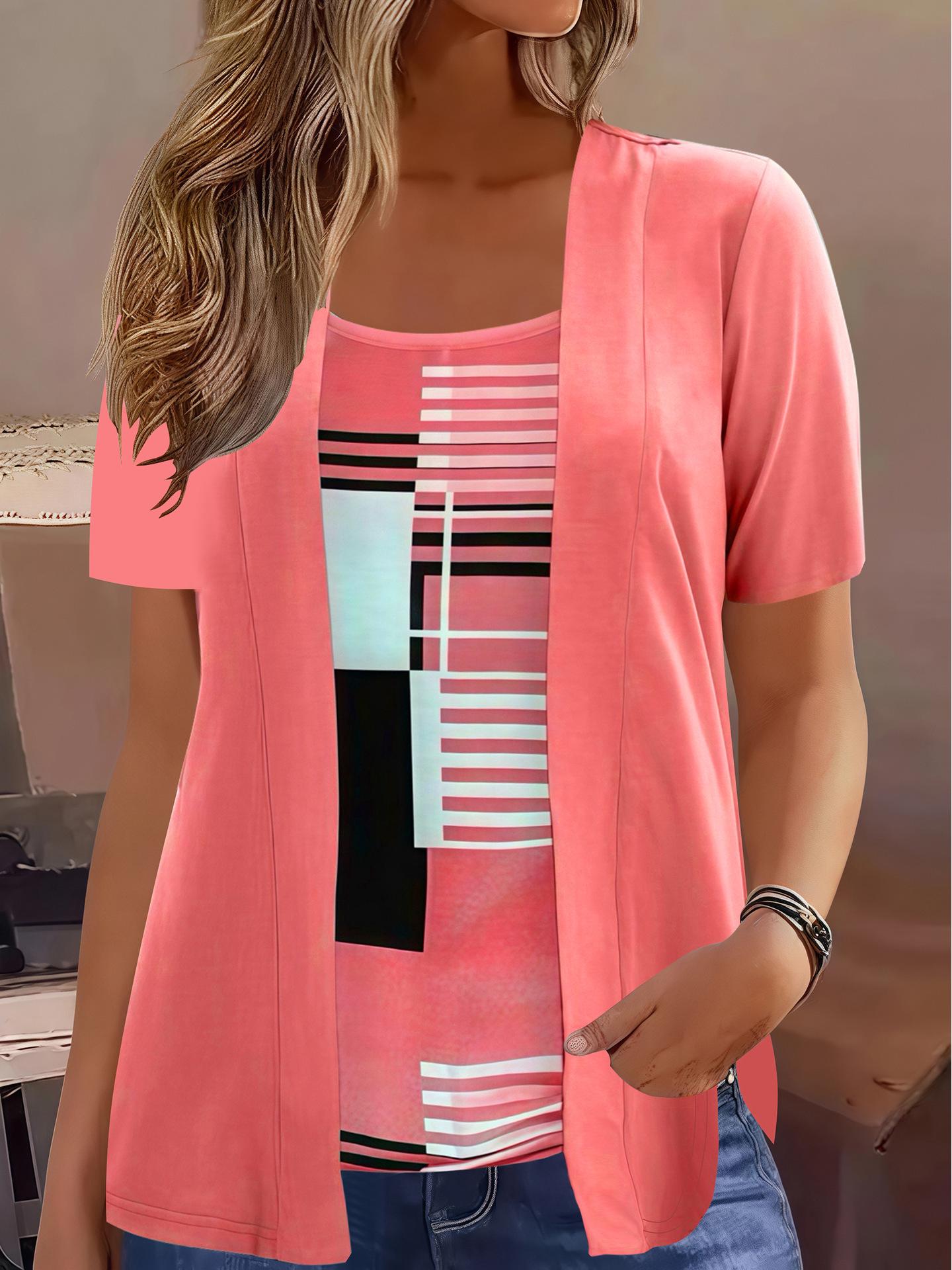 

2025 Мода весна/літо для жінок великих розмірів, печворк, дизайн з двох частин 3XL рожевий