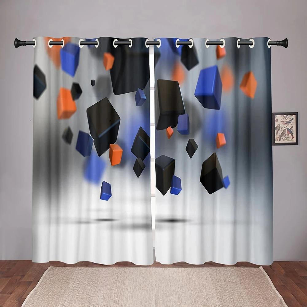 High Shading Thick Solid Cubes Blok ColorfulBlackout Window Curtain for Bedroom Living Room Bathroom Kicthen Door Hall Home Hook