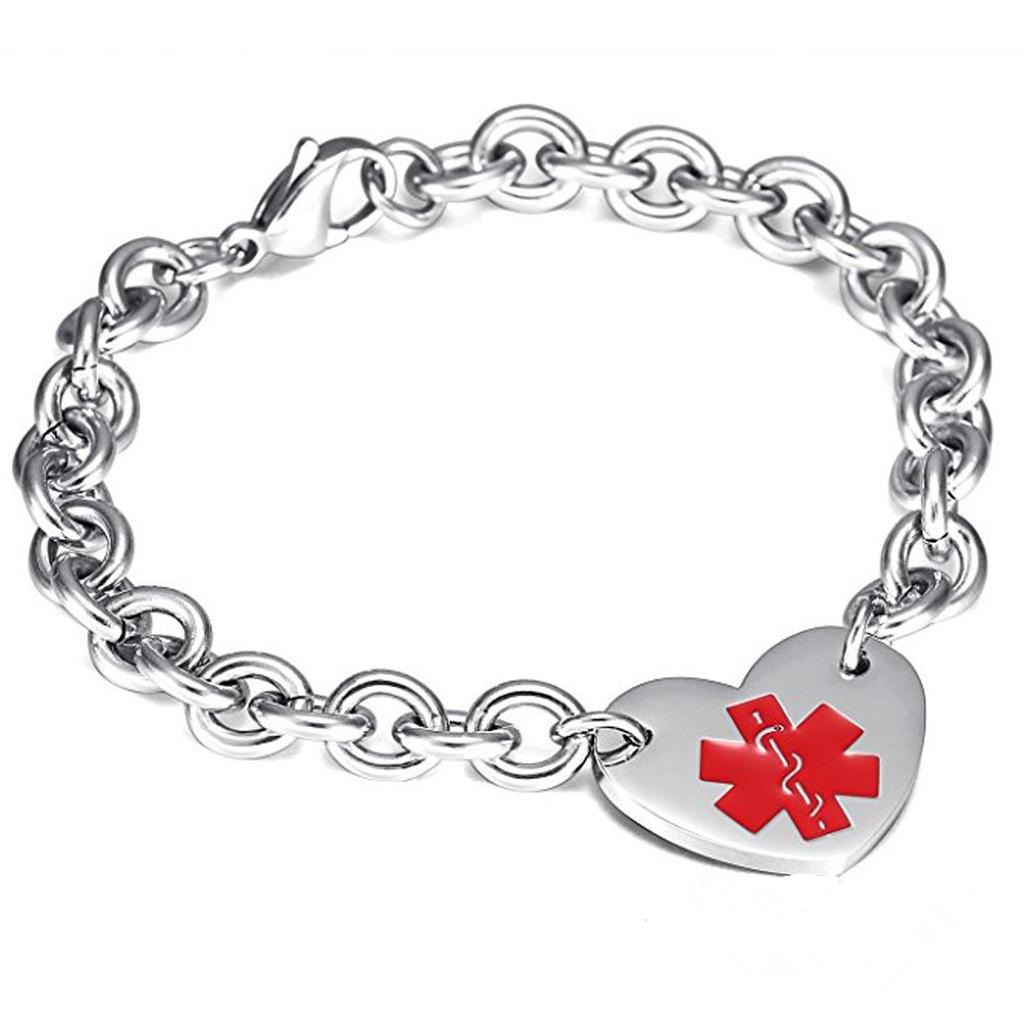 Stainless Steel Medical Logo Bracelet Women'S Titanium Heart Curb Chain O-Line Bracelet