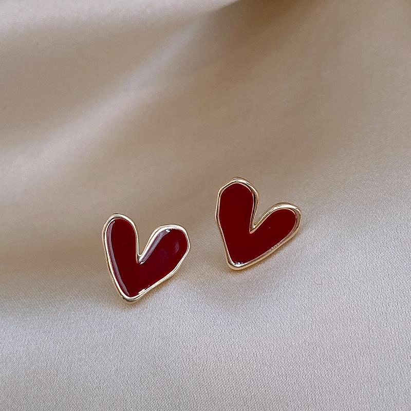 Red Dripping Oil Love Stud Earrings Personalized Fashion Simple Earrings Temperament Peach Heart Earrings