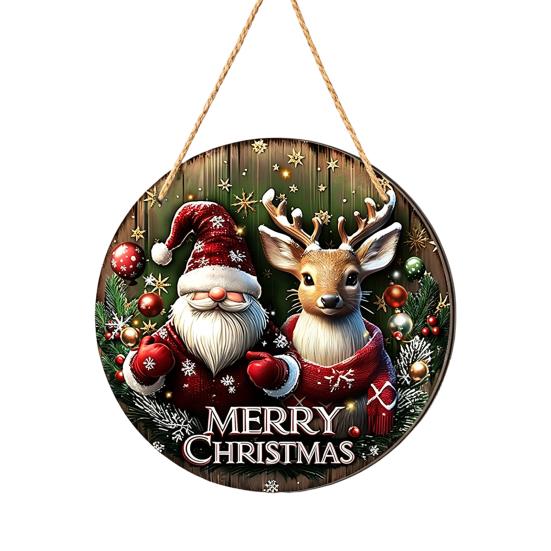 Holiday Decorations for Home Wooden Christmas Hanging Pendant, Snowman/Santa Claus/Gnome Ornament with Natural Wood Accents Hemp Rope Indoor