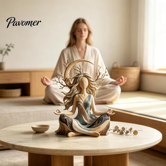 Bohemian Wystrój Domu Bogini Księżyca Medytacja Posąg z Żywicy, Figurka Jogi Zen, Elegancki Ornament na Biurko Minimalistyczne Akcenty Wnętrza do Dekoracji,