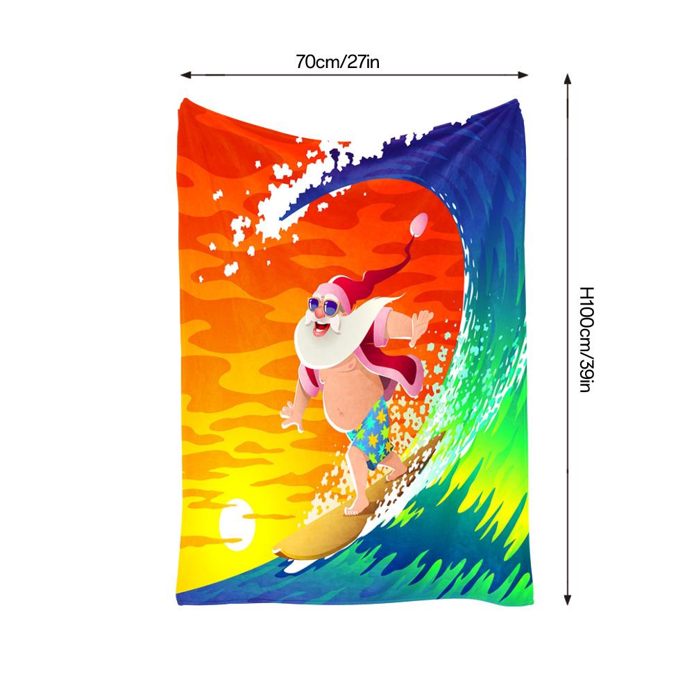 Santa Claus Surfing Beach Blanket Throw Coastal Home Decor Festive Holiday Gift Tropical Ocean Vibes Vacation Summer Vibes Cozy