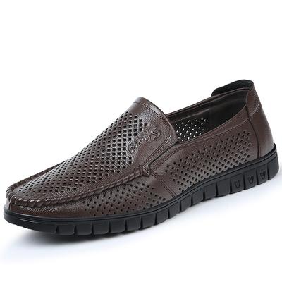 Men's Shoes Summer Cool Leather Shoes Men's Leather Casual Shoes Hollow Breathable Beanie Shoes Men's Hole Shoes
