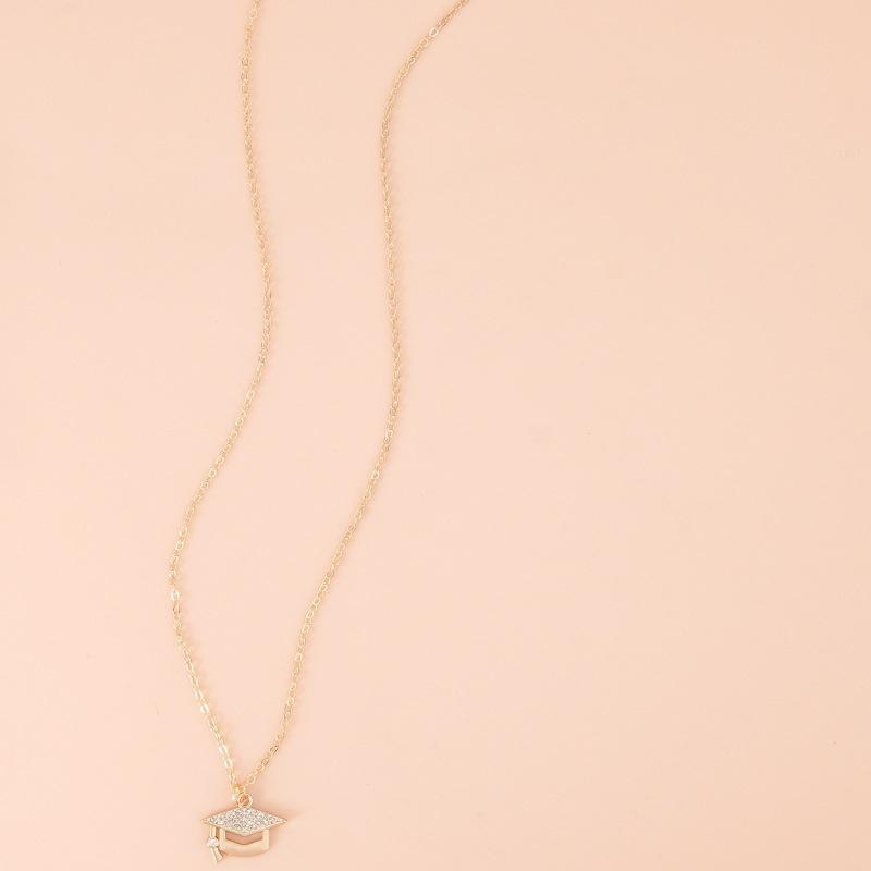 Geometry Gold Plated Graduation Hat Pendant Necklaces For Women Jewelry Graduation Season Commemorative Gift