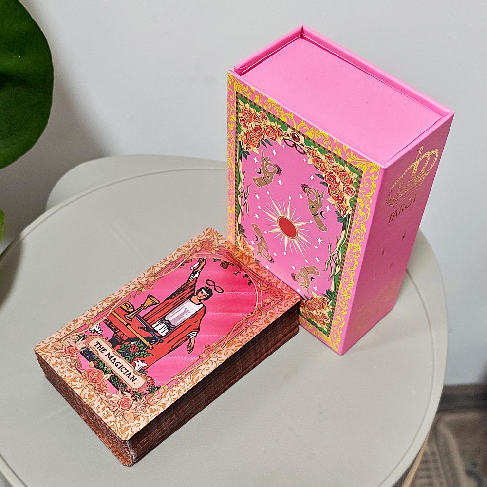 Pink & Rose Gold Foil Tarot Cards 78-Card Deck 12x7cm with Box Waterproof Durable PET Plastic Tarot