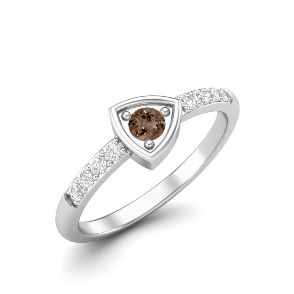 3mm Round Smoky Quartz 925 Sterling Silver Solitaire Triangle Women Wedding Ring