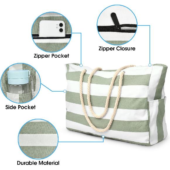 Becokan Beach Bags for Women Large Waterproof Beach Tote Bag Zipper Beach Bags Waterproof Sandproof Swim Pool Bag Large Tote