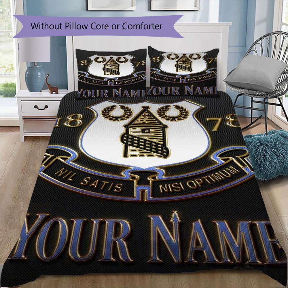 Benutzerdefinierter Name Everton FC Muster Bettwäsche Steppbett Set Steppbettbezug Kissenbezug Heimdekoration Geburtstagsgeschenk (1*Bettbezug+2*Kissenbezug ohne Füllung)