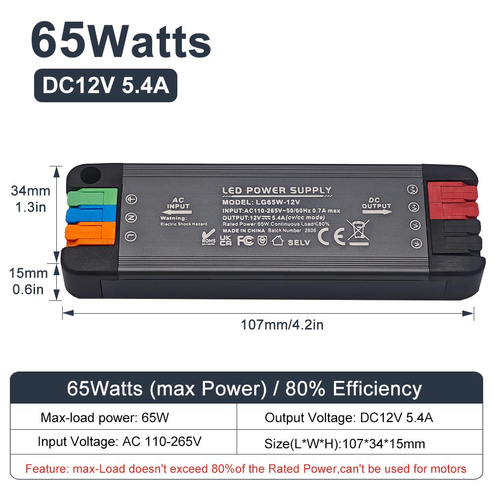 Ultra-thin LED Power Supply 36W 65W 100W 200W AC 110-265V Worldwide Compatible DC 12V 24V Silent Lighting Transformer LED Conver