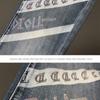 Men's Fashion Printed Jeans Color Block Denim Pants  Letters Printed Slim Straight Trousers