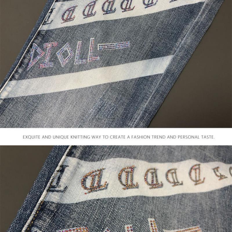 Blugi cu imprimeu la modă pentru bărbați Pantaloni din denim cu litere imprimați Pantaloni drepti subțiri