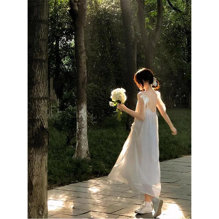

French pure desire wind straps premium white suspender dress women s summer Mori seaside beach vacation wind skirt XL абрикосовий