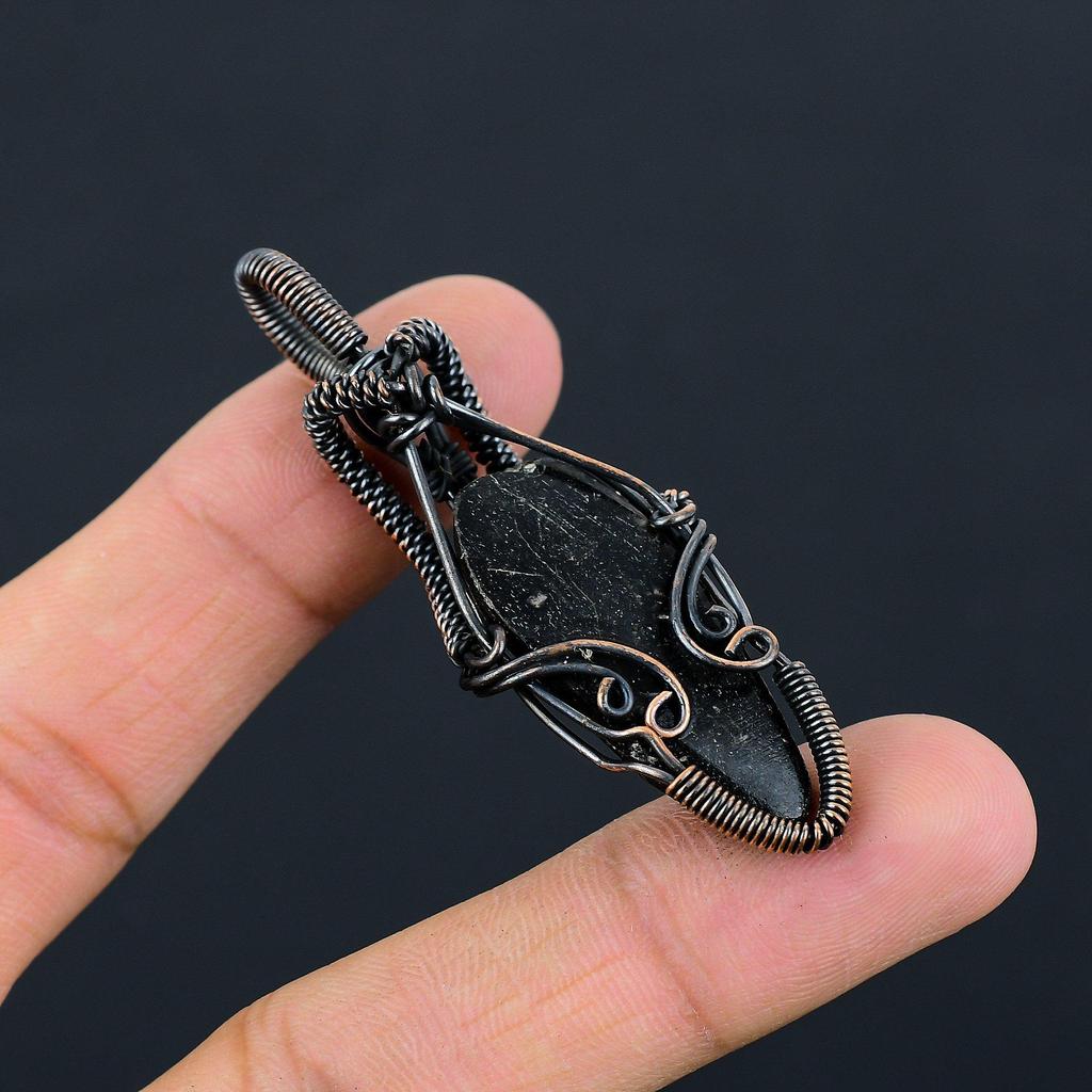 Orthoceras-Fossil-Edelstein, reiner Kupferdraht, umwickelt, handgefertigter Anhänger-Schmuck