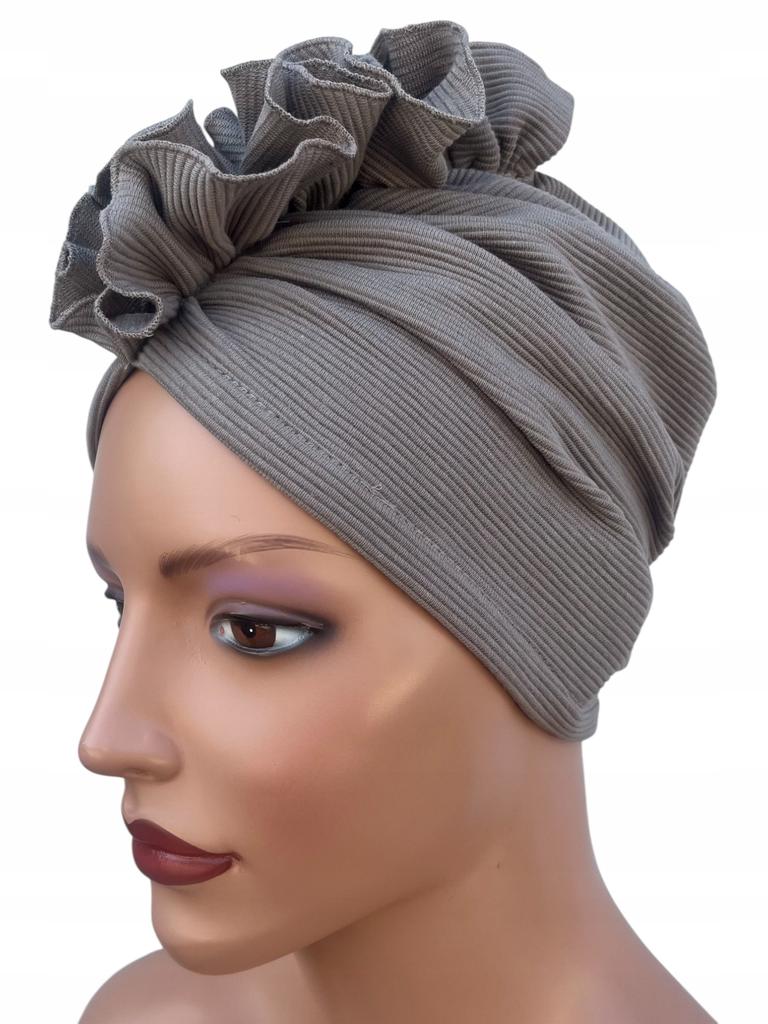 Luba Beige Gray Women' Spring Turban with Ruffles, Light and Comfortable, Made of Cotton