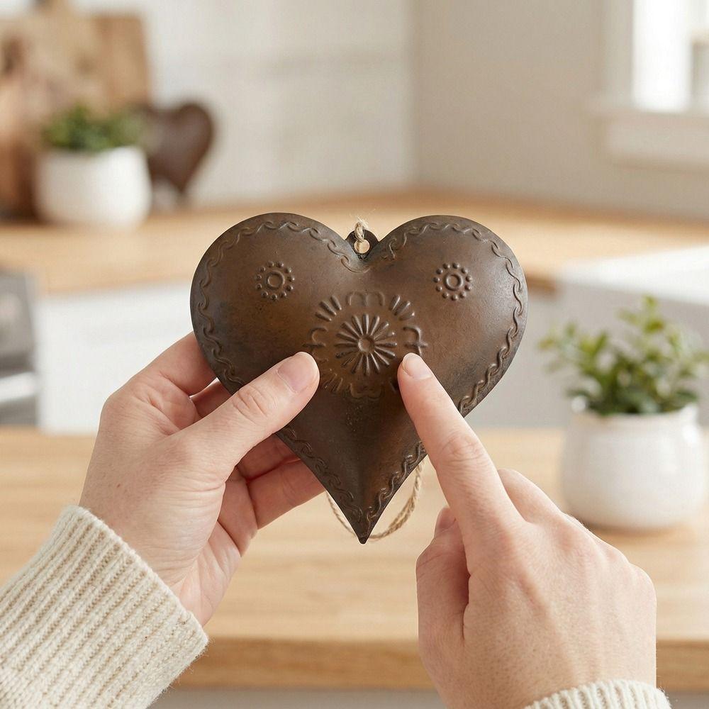 2PCS Vintage Metal Heart Pendant Iron Wall Decor Durable Heart Shaped Ornament  Indoor