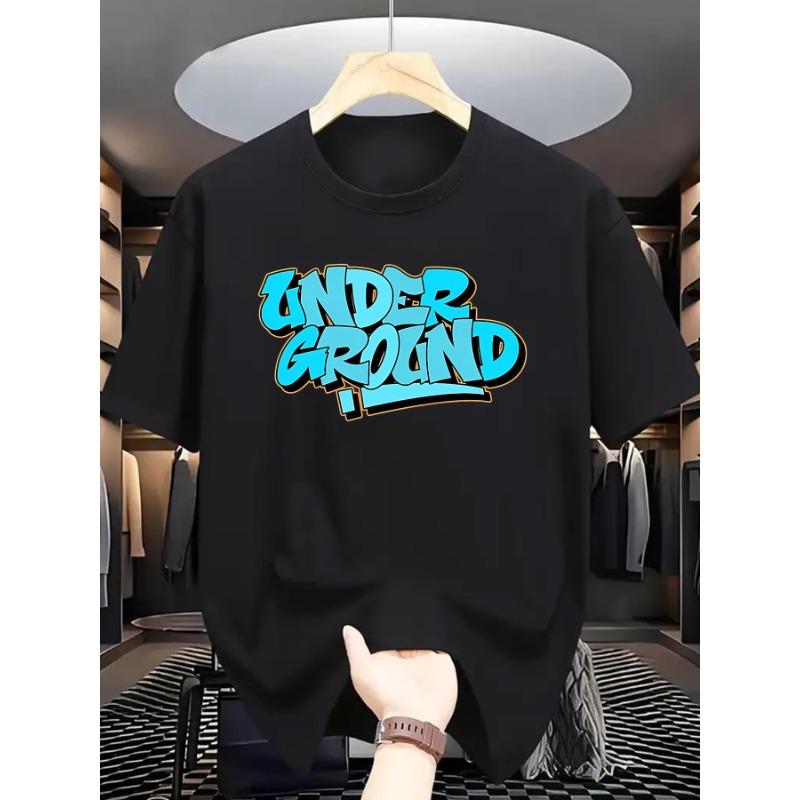 

Европейские размеры Мужская футболка с принтом в стиле граффити Underground - Футболка в уличном стиле с круглым вырезом, смелый оранжево-синий дизайн, комфортный крой для любого сезона S чёрный