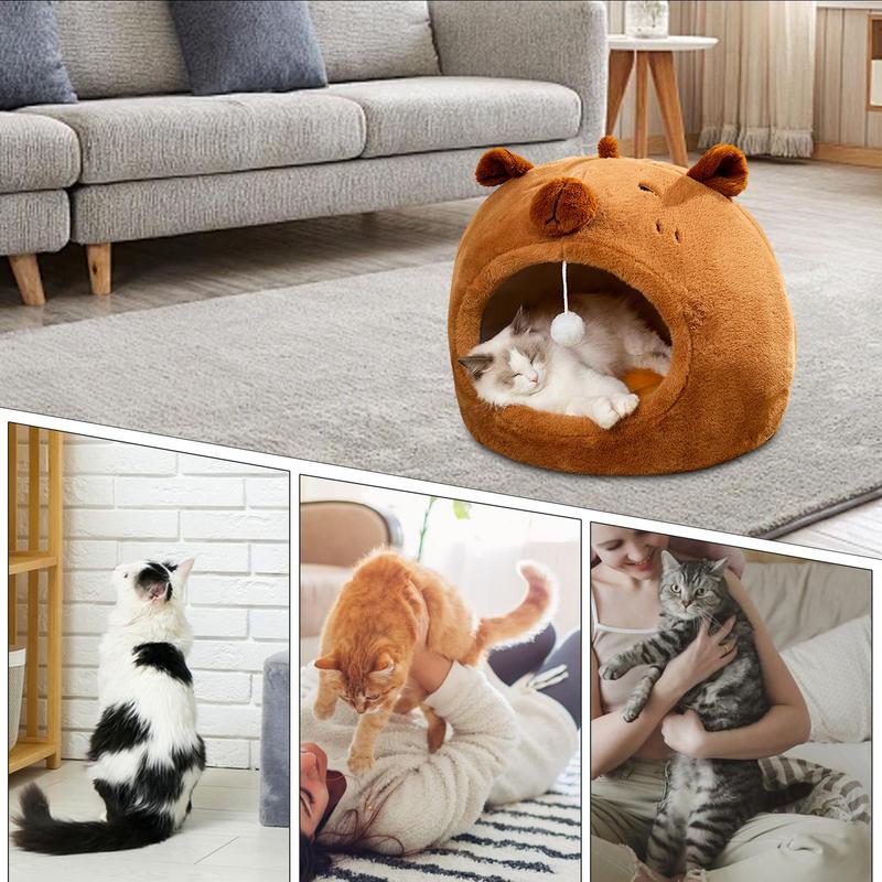 Cat Cave Warm Bed Soft Indoor Puppy Sleeping Bed With Capybara Design Small Cat Winter Warm Cave For Indoor Bedroom Living Room