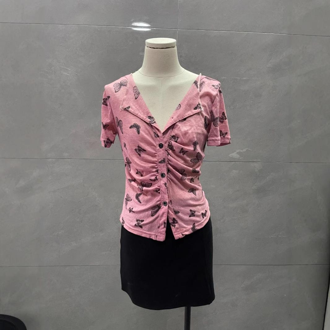 

Sweet & Spicy Butterfly Print Ruched Slimming Women s Casual T-Shirt L for ~105 catty